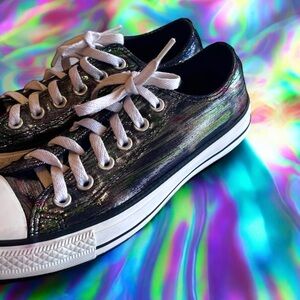 Converse All Star sneakers. Gently worn. Iridescent silk like cloth.